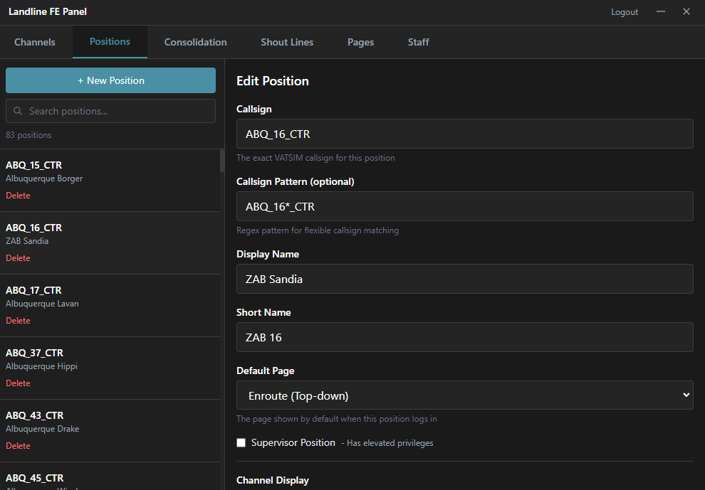 FE Configuration Settings